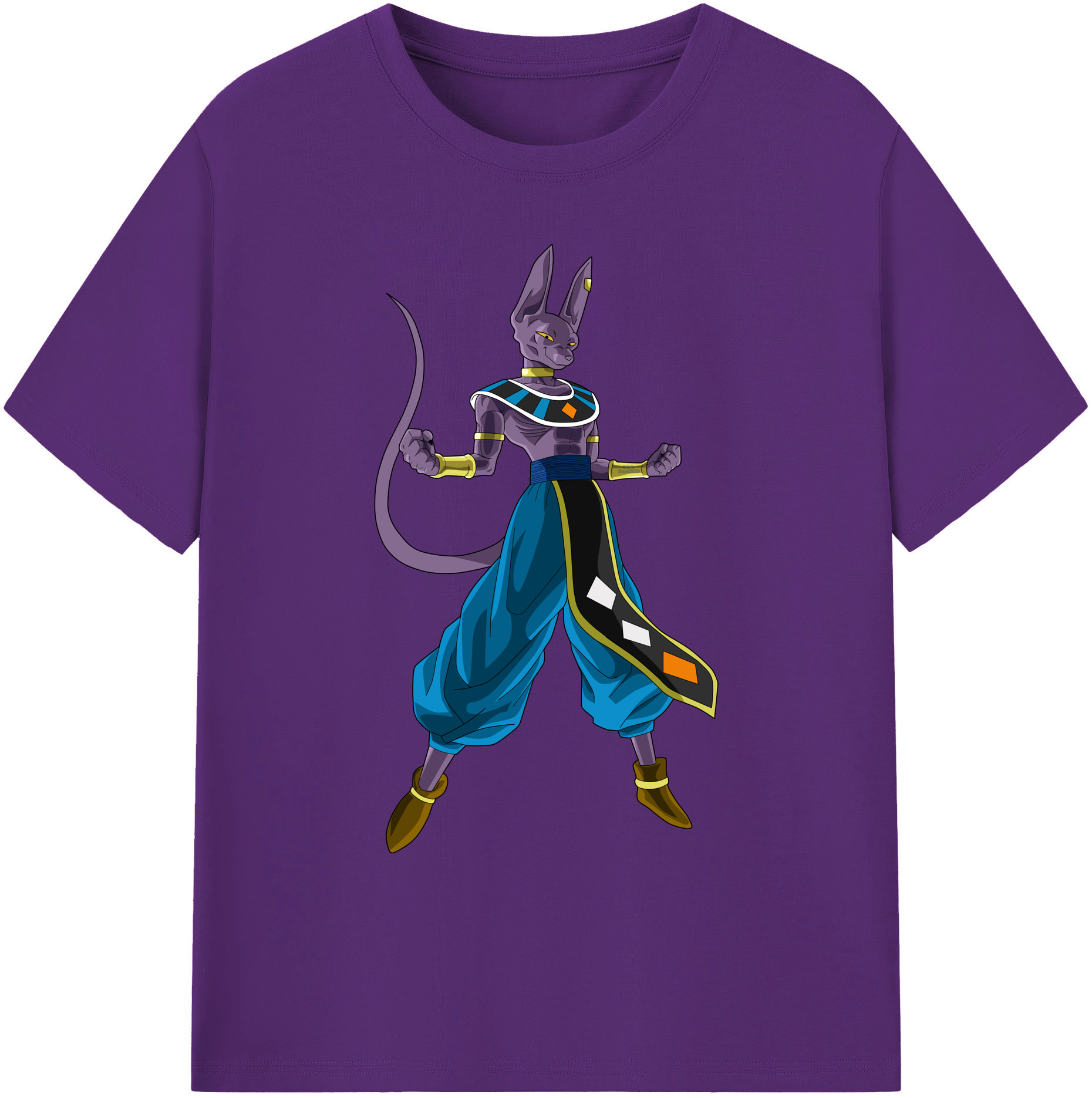 （画像用） ドラゴンボール ビルス 破壊神ビルス DRAGON BALL Beerus Birusu 綿100％ メンズ半袖Tシャツ｜肌触りやわらか＆通気性