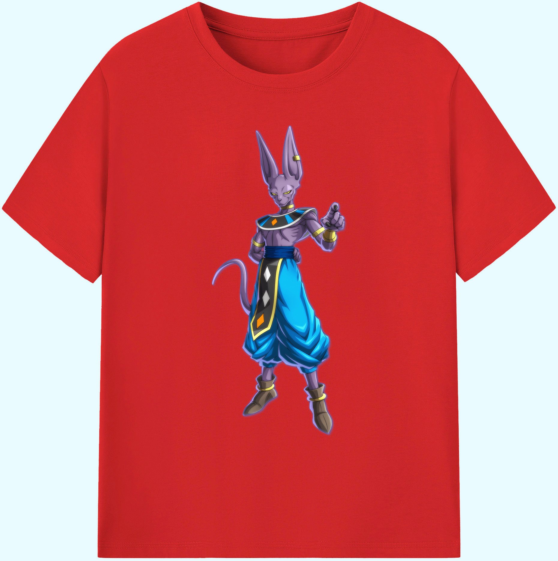 （画像用） ドラゴンボール ビルス 破壊神ビルス DRAGON BALL Beerus Birusu 綿100％ メンズ半袖Tシャツ｜肌触りやわらか＆通気性