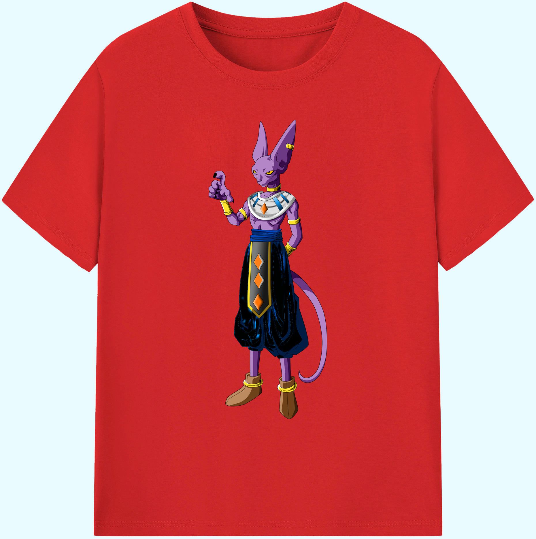 （画像用） ドラゴンボール ビルス 破壊神ビルス DRAGON BALL Beerus Birusu 綿100％ メンズ半袖Tシャツ｜肌触りやわらか＆通気性