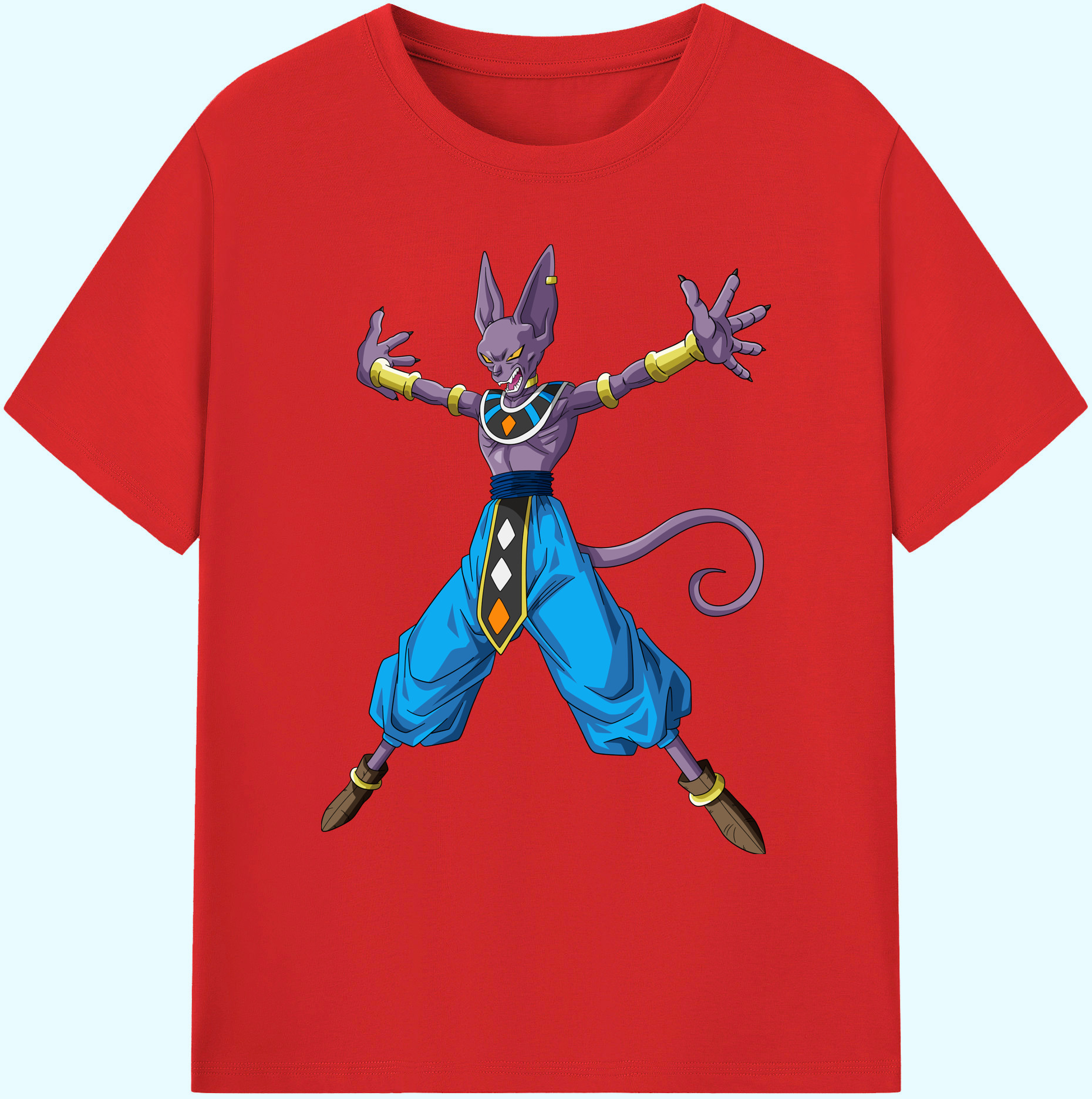 （画像用） ドラゴンボール ビルス 破壊神ビルス DRAGON BALL Beerus Birusu 綿100％ メンズ半袖Tシャツ｜肌触りやわらか＆通気性