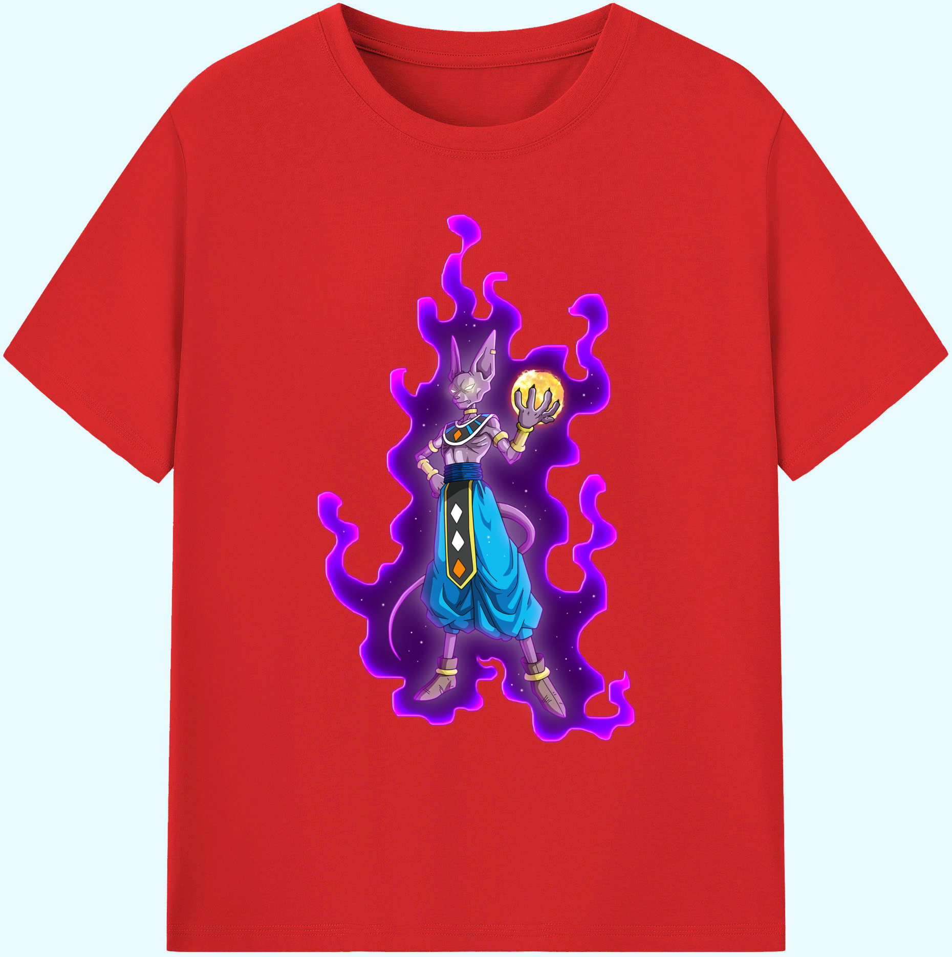 （画像用） ドラゴンボール ビルス 破壊神ビルス DRAGON BALL Beerus Birusu 綿100％ メンズ半袖Tシャツ｜肌触りやわらか＆通気性