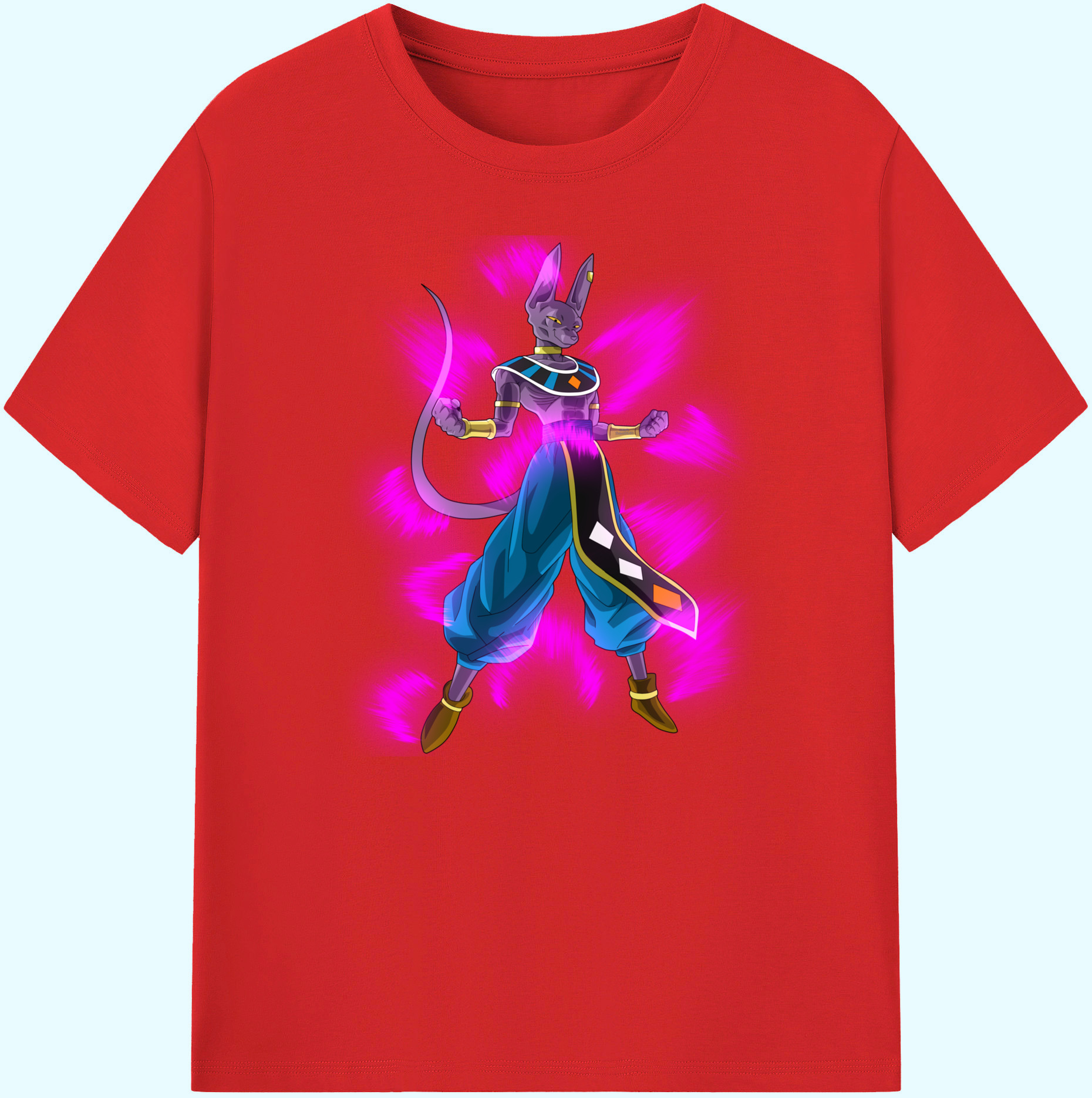 （画像用） ドラゴンボール ビルス 破壊神ビルス DRAGON BALL Beerus Birusu 綿100％ メンズ半袖Tシャツ｜肌触りやわらか＆通気性