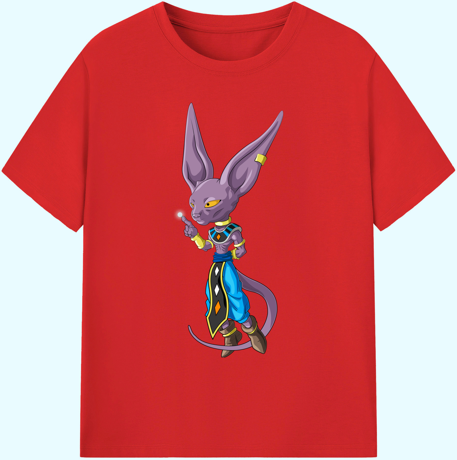 （画像用） ドラゴンボール ビルス 破壊神ビルス DRAGON BALL Beerus Birusu 綿100％ メンズ半袖Tシャツ｜肌触りやわらか＆通気性