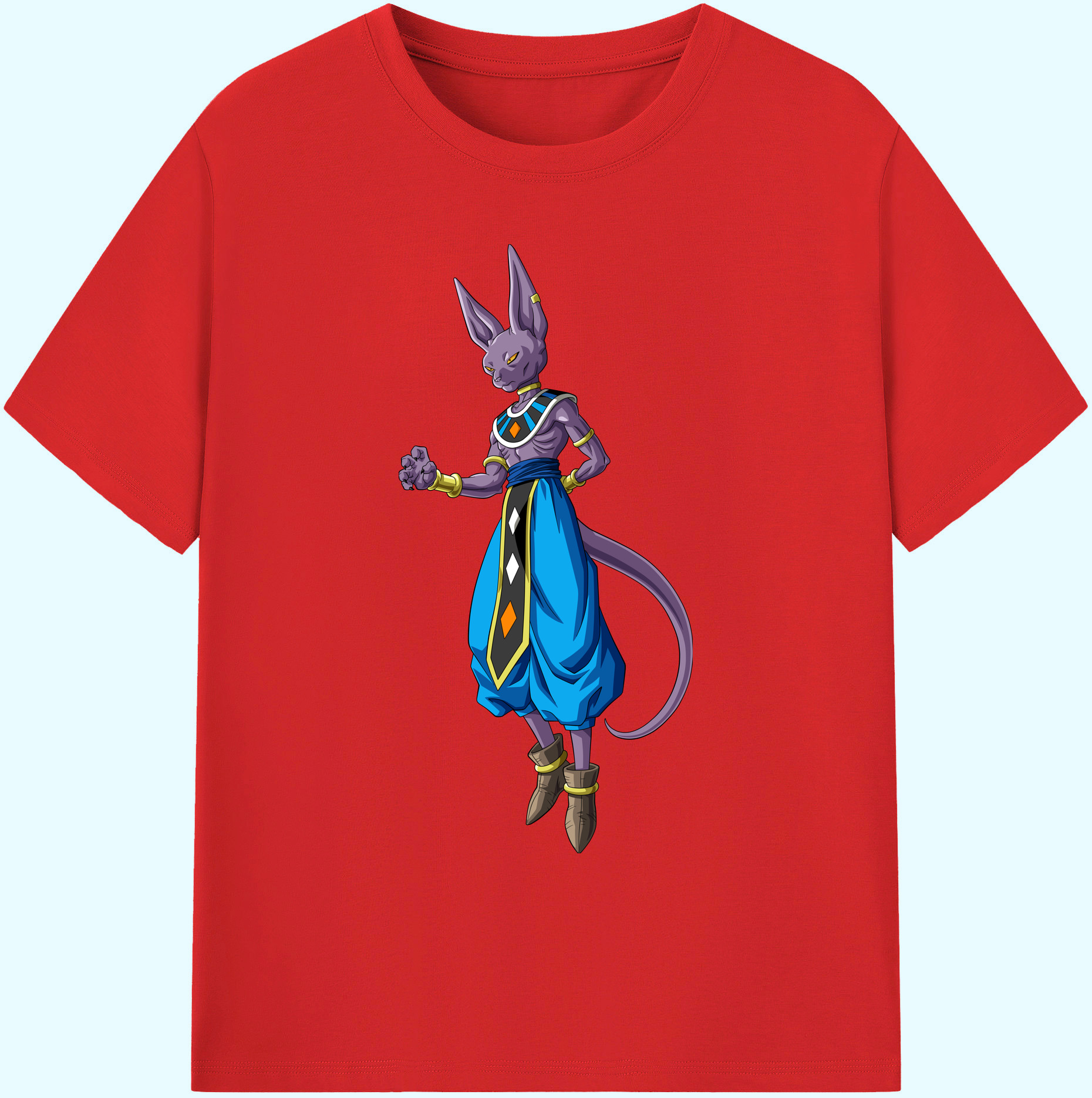 （画像用） ドラゴンボール ビルス 破壊神ビルス DRAGON BALL Beerus Birusu 綿100％ メンズ半袖Tシャツ｜肌触りやわらか＆通気性