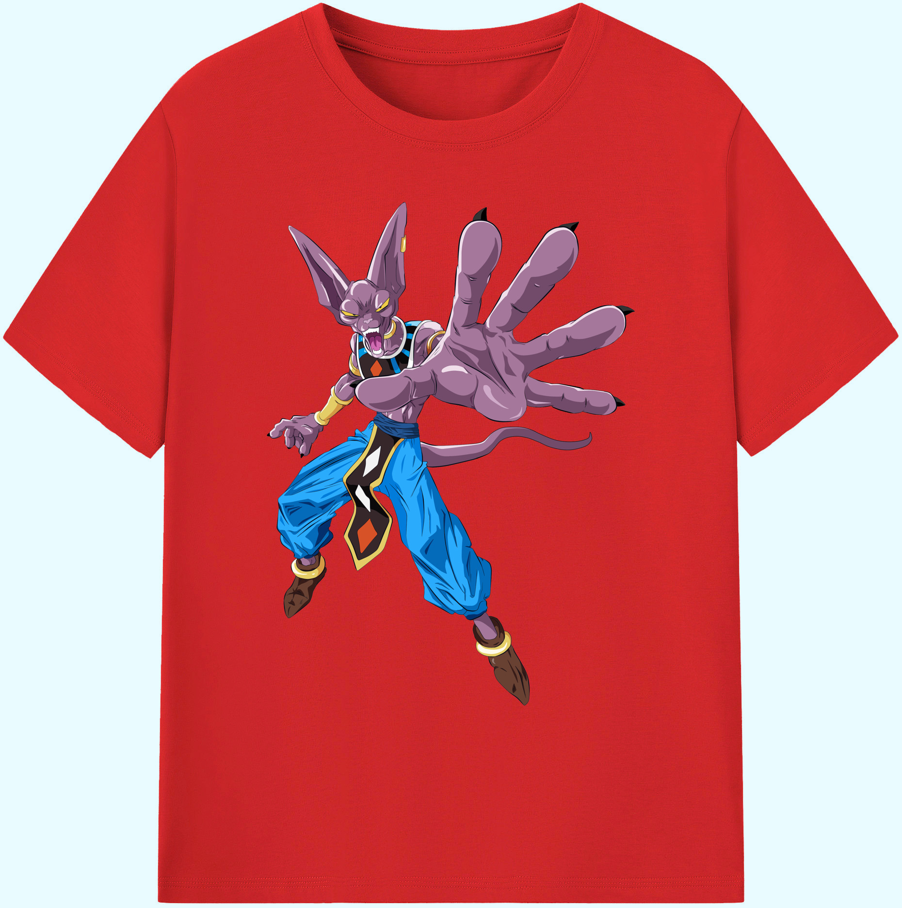 （画像用） ドラゴンボール ビルス 破壊神ビルス DRAGON BALL Beerus Birusu 綿100％ メンズ半袖Tシャツ｜肌触りやわらか＆通気性