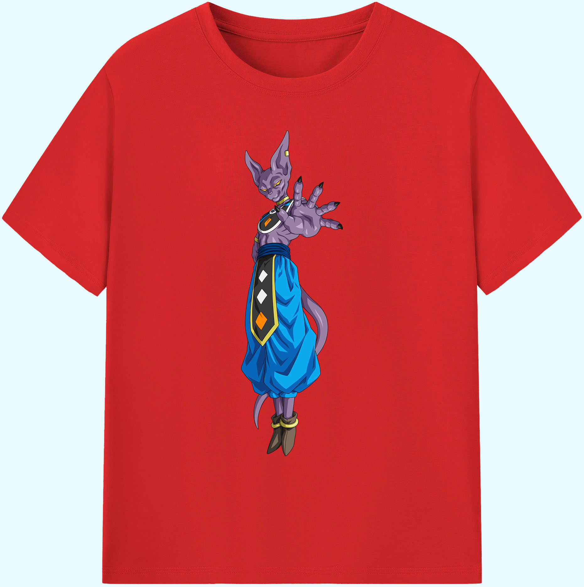 （画像用） ドラゴンボール ビルス 破壊神ビルス DRAGON BALL Beerus Birusu 綿100％ メンズ半袖Tシャツ｜肌触りやわらか＆通気性