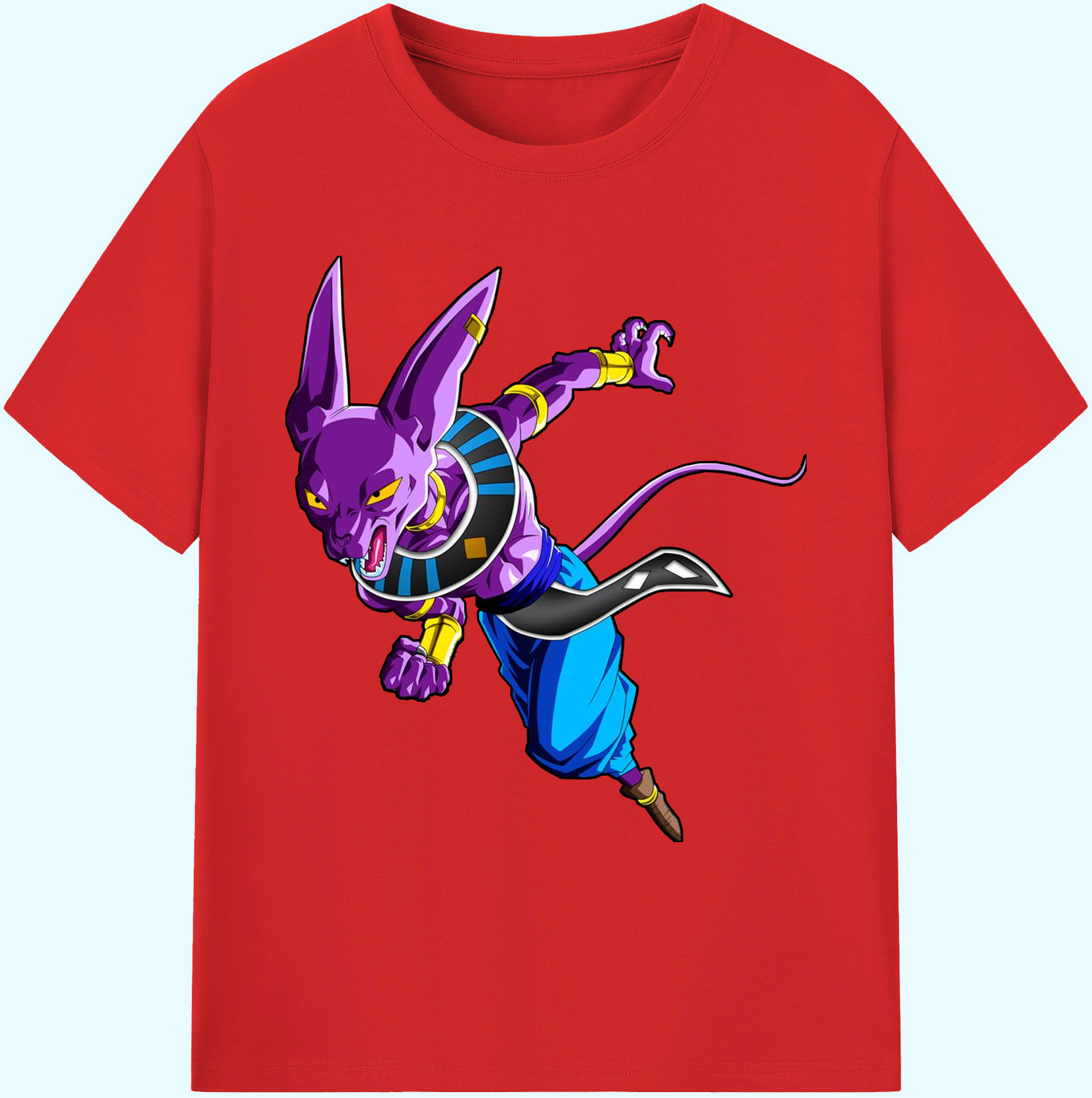 （画像用） ドラゴンボール ビルス 破壊神ビルス DRAGON BALL Beerus Birusu 綿100％ メンズ半袖Tシャツ｜肌触りやわらか＆通気性