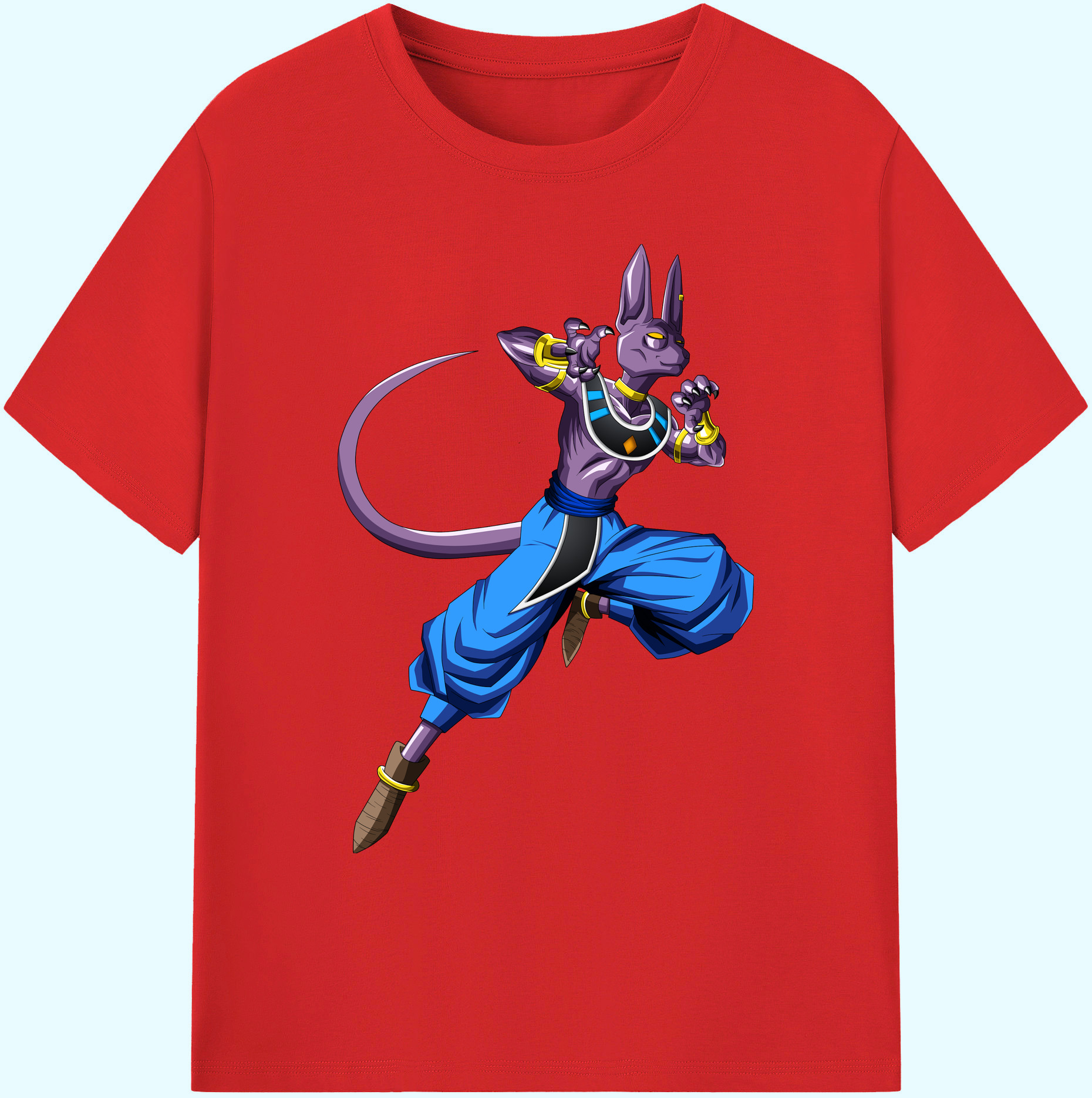 （画像用） ドラゴンボール ビルス 破壊神ビルス DRAGON BALL Beerus Birusu 綿100％ メンズ半袖Tシャツ｜肌触りやわらか＆通気性