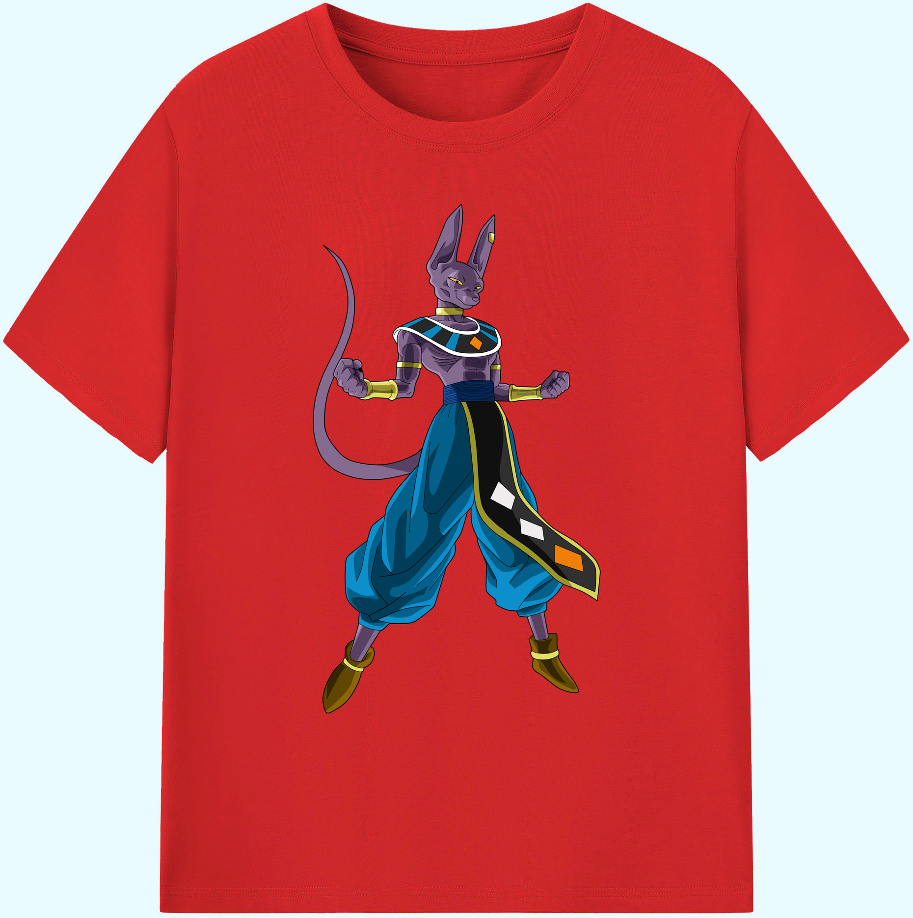 （画像用） ドラゴンボール ビルス 破壊神ビルス DRAGON BALL Beerus Birusu 綿100％ メンズ半袖Tシャツ｜肌触りやわらか＆通気性