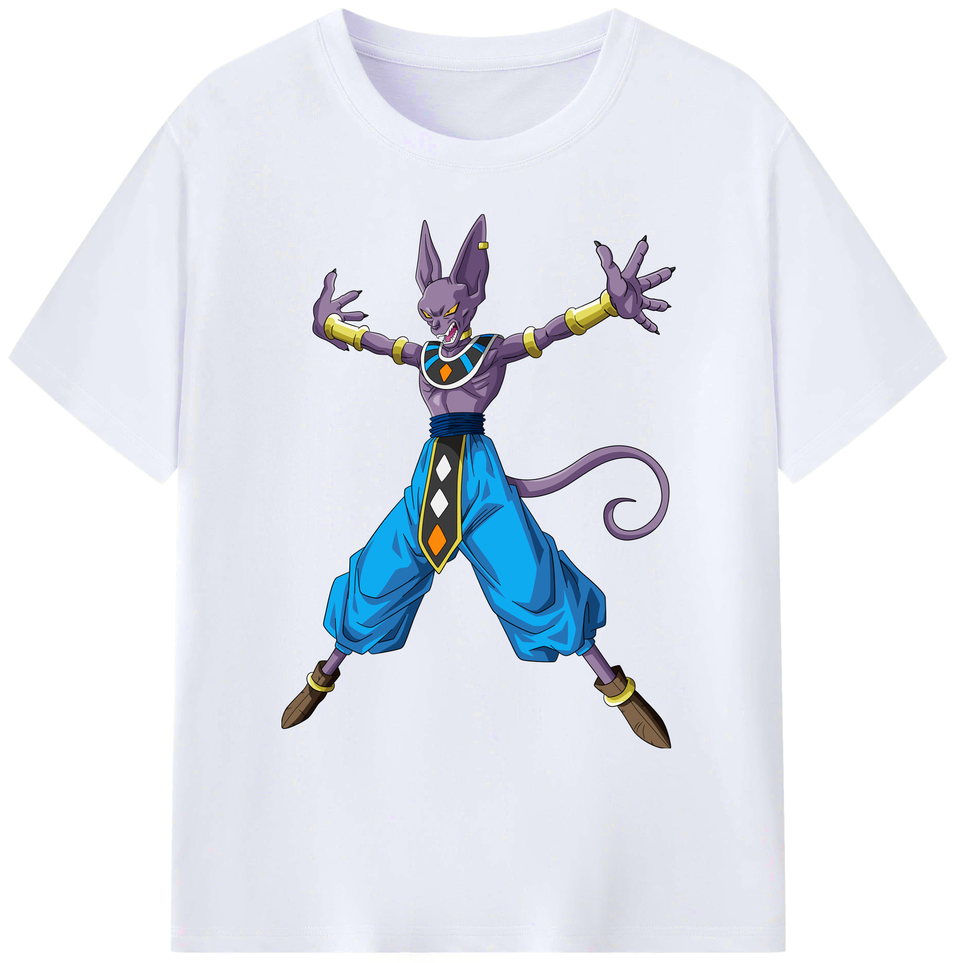 （画像用） ドラゴンボール ビルス 破壊神ビルス DRAGON BALL Beerus Birusu 綿100％ メンズ半袖Tシャツ｜肌触りやわらか＆通気性