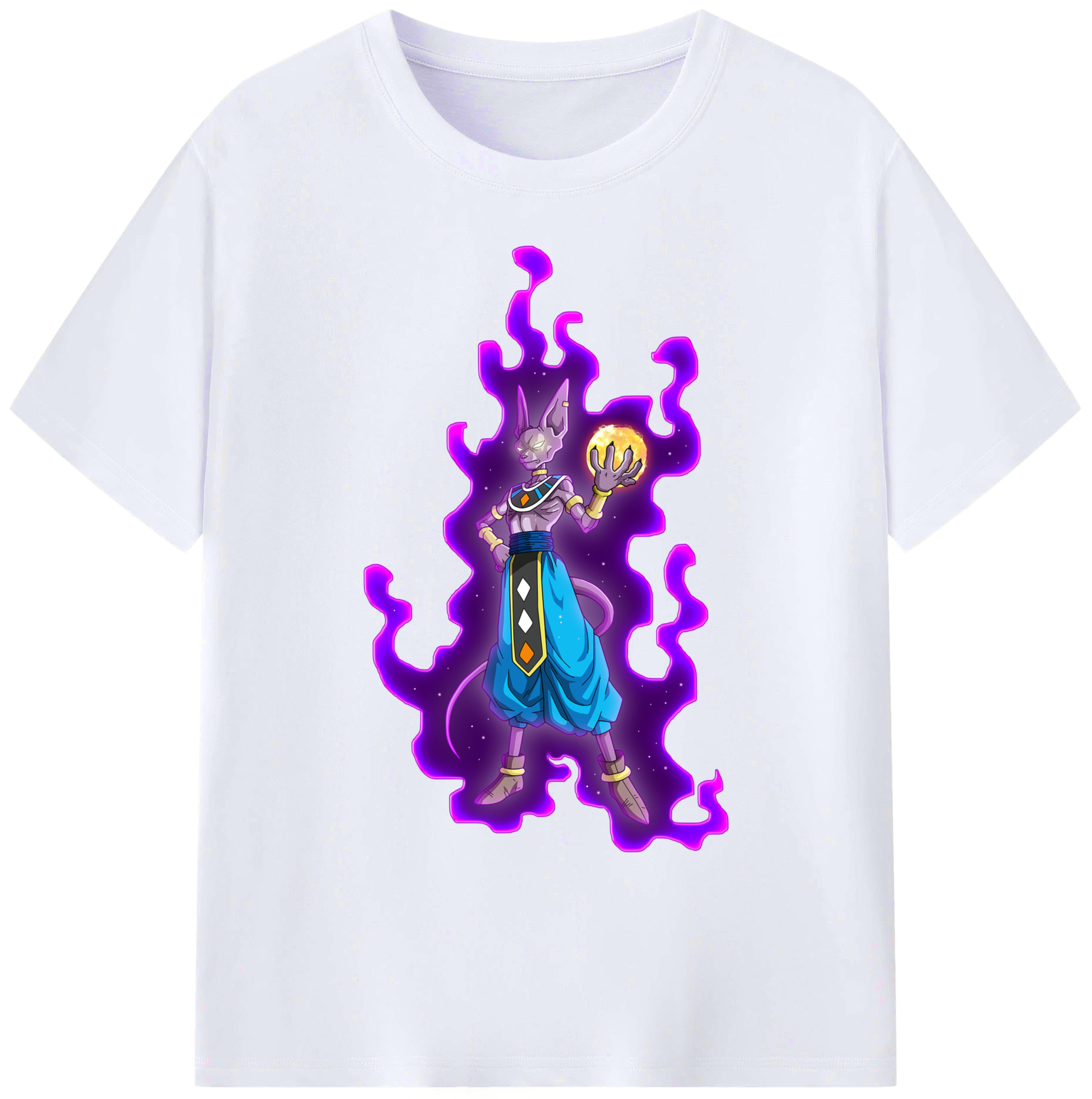 （画像用） ドラゴンボール ビルス 破壊神ビルス DRAGON BALL Beerus Birusu 綿100％ メンズ半袖Tシャツ｜肌触りやわらか＆通気性