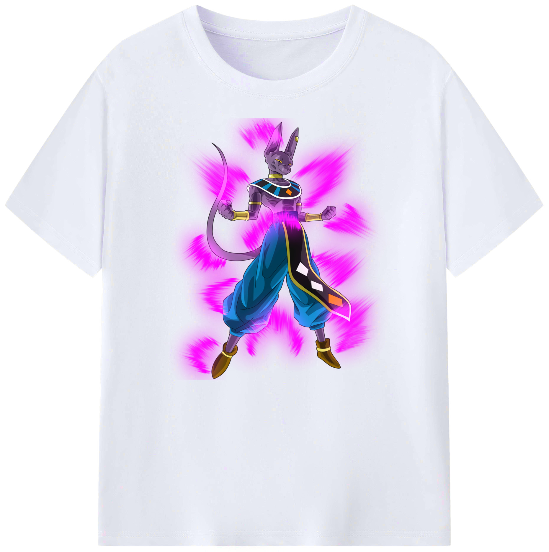 （画像用） ドラゴンボール ビルス 破壊神ビルス DRAGON BALL Beerus Birusu 綿100％ メンズ半袖Tシャツ｜肌触りやわらか＆通気性