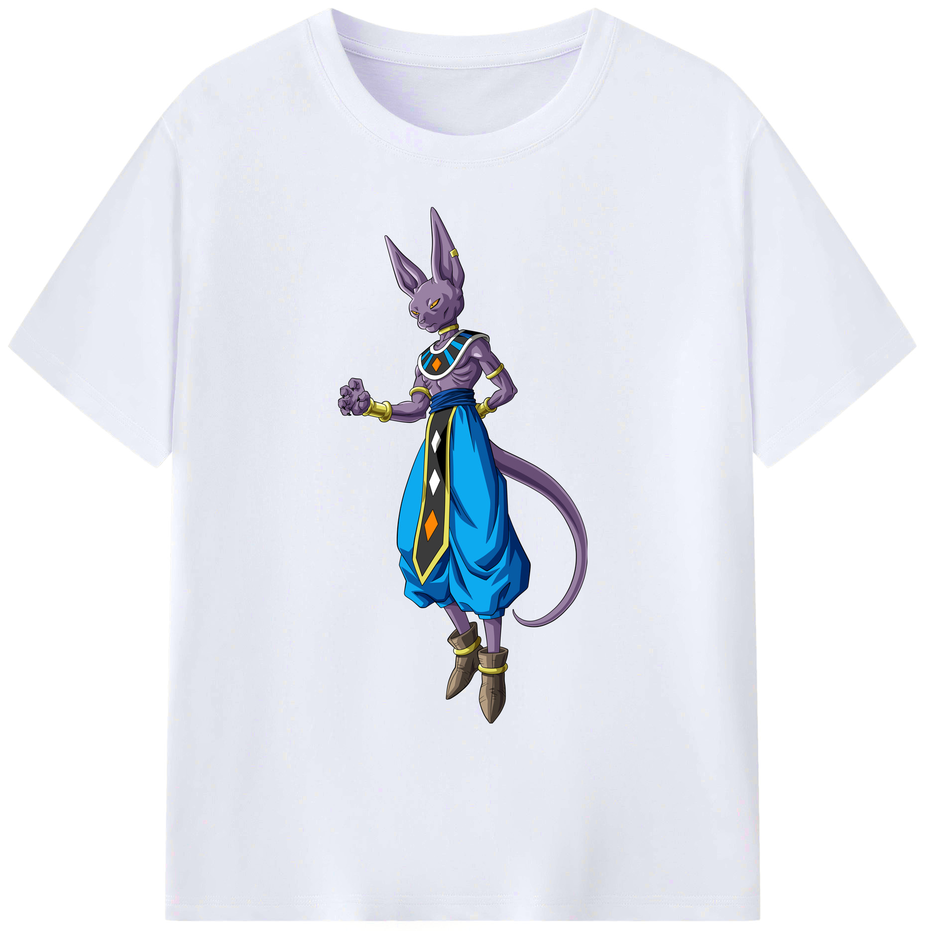 （画像用） ドラゴンボール ビルス 破壊神ビルス DRAGON BALL Beerus Birusu 綿100％ メンズ半袖Tシャツ｜肌触りやわらか＆通気性