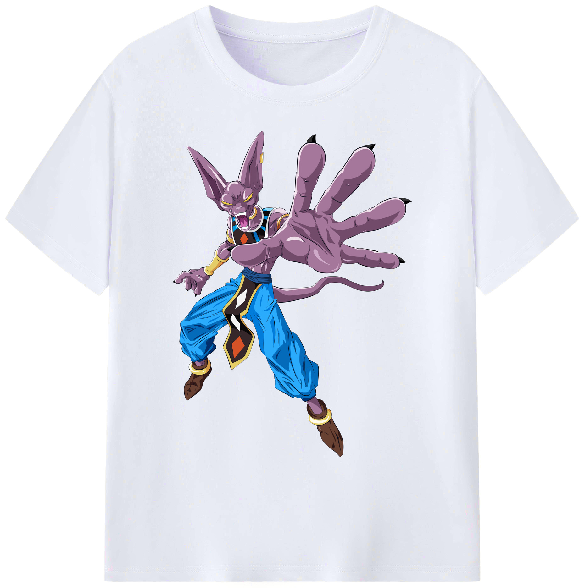 （画像用） ドラゴンボール ビルス 破壊神ビルス DRAGON BALL Beerus Birusu 綿100％ メンズ半袖Tシャツ｜肌触りやわらか＆通気性