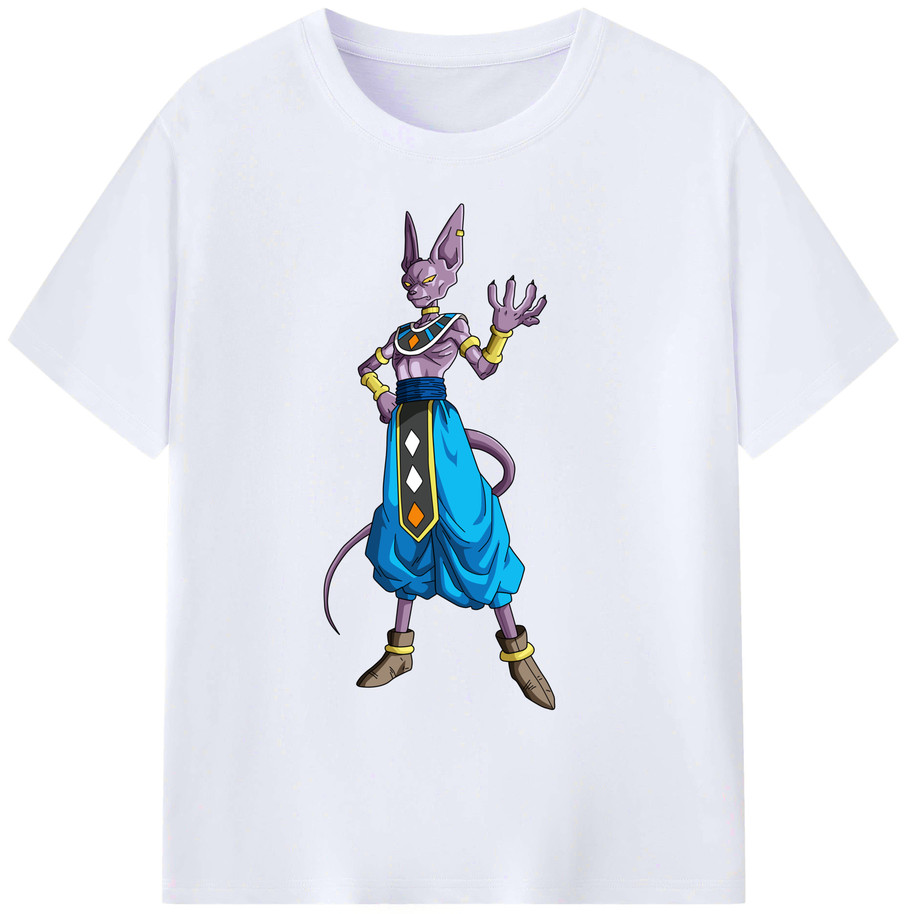 （画像用） ドラゴンボール ビルス 破壊神ビルス DRAGON BALL Beerus Birusu 綿100％ メンズ半袖Tシャツ｜肌触りやわらか＆通気性