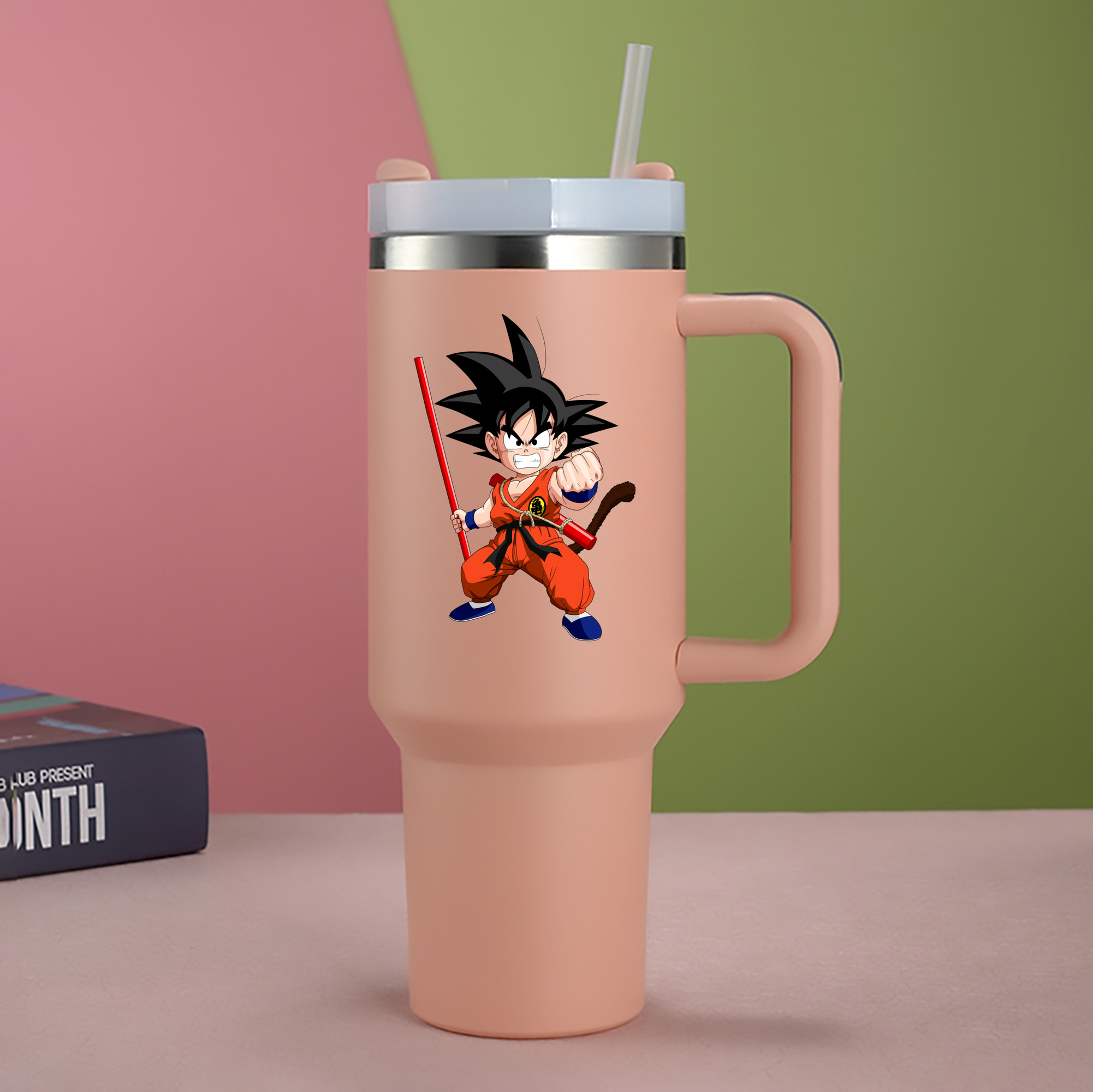 （画像用） ドラゴンボール 孫悟空（そん ごくう）Son Goku カカロット DRAGON BALL Kakarotto 1200mL車用タンブラー - クリスタルステッカー（プラスチックストロー付き）