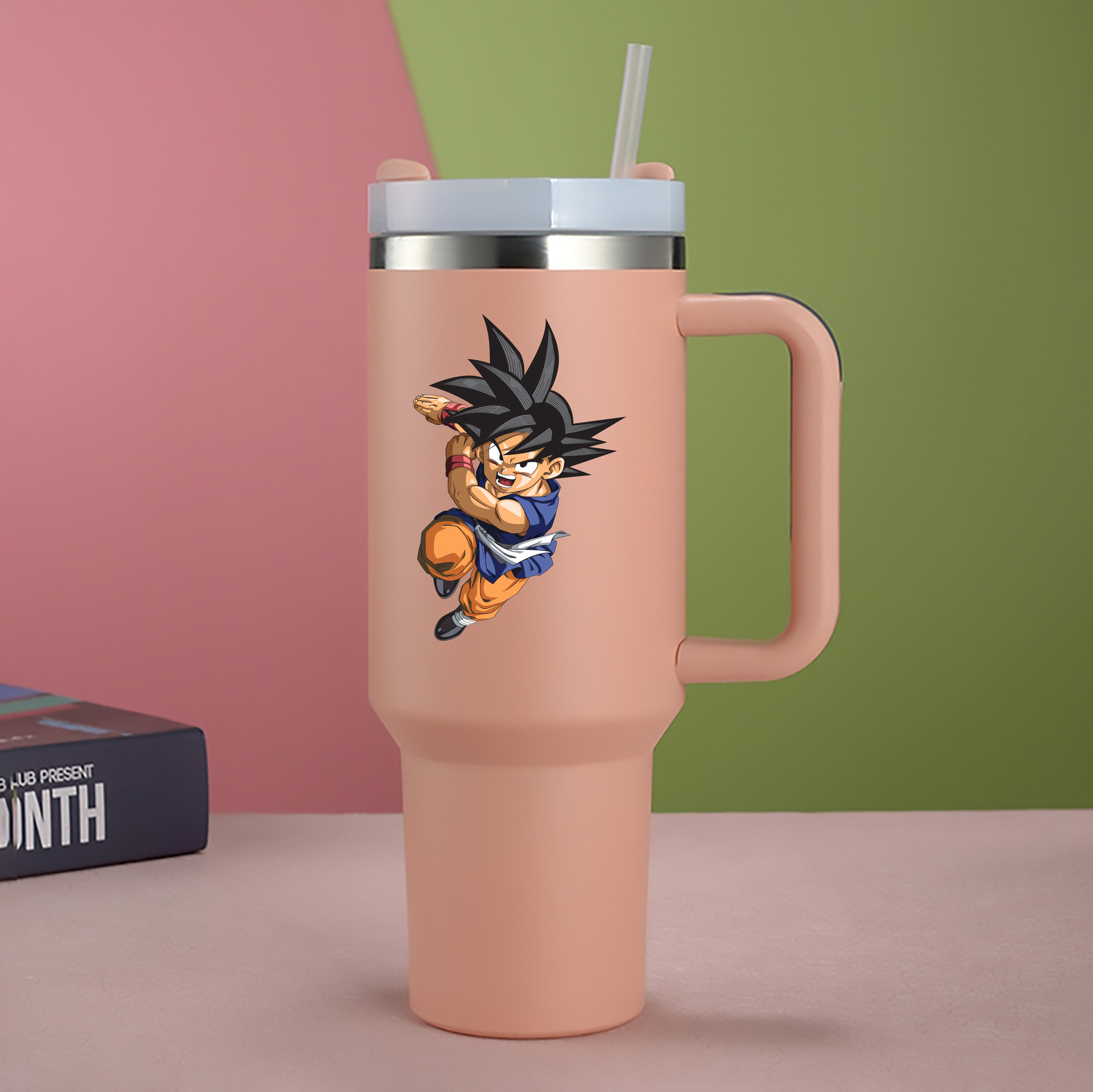 （画像用） ドラゴンボール 孫悟空（そん ごくう）Son Goku カカロット DRAGON BALL Kakarotto 1200mL車用タンブラー - クリスタルステッカー（プラスチックストロー付き）