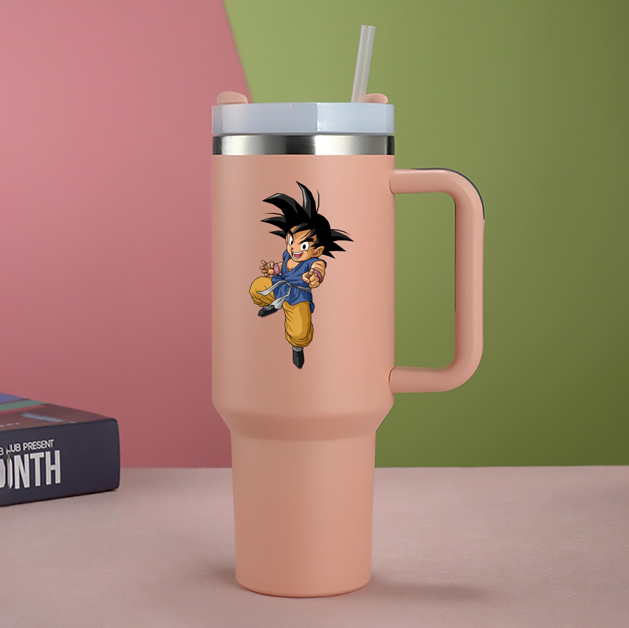 （画像用） ドラゴンボール 孫悟空（そん ごくう）Son Goku カカロット DRAGON BALL Kakarotto 1200mL車用タンブラー - クリスタルステッカー（プラスチックストロー付き）