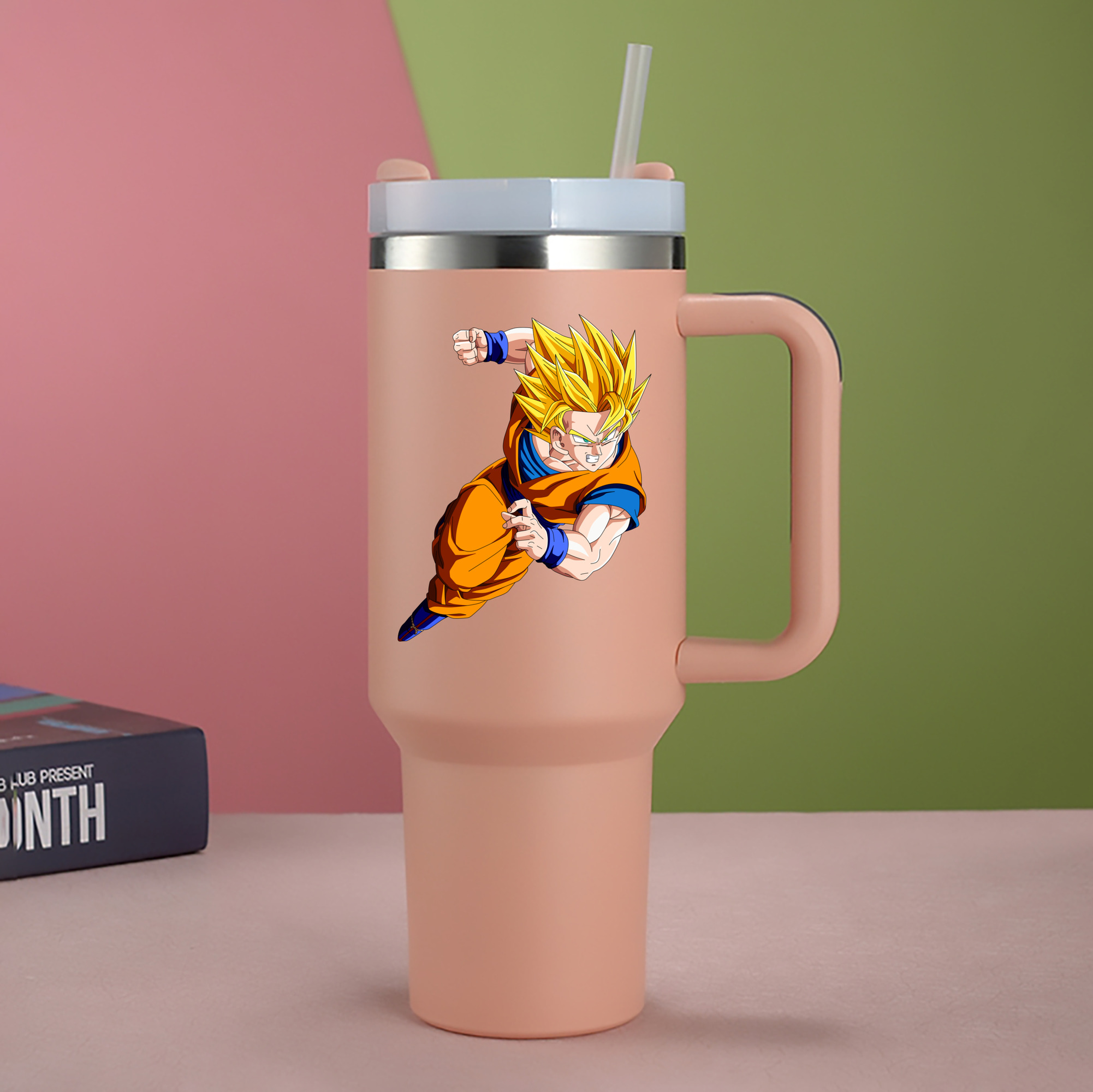 （画像用） ドラゴンボール 孫悟空（そん ごくう）Son Goku カカロット DRAGON BALL Kakarotto 1200mL車用タンブラー - クリスタルステッカー（プラスチックストロー付き）