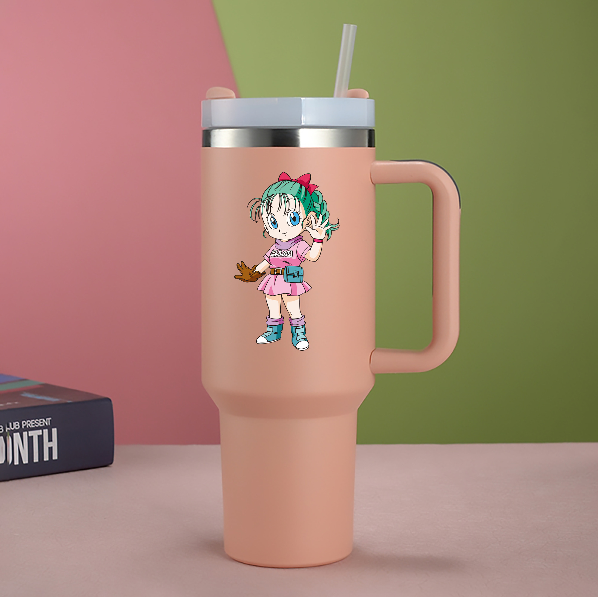 （画像用） ドラゴンボール ブルマ DRAGON BALL Bulma 1200mL車用タンブラー - クリスタルステッカー（プラスチックストロー付き）