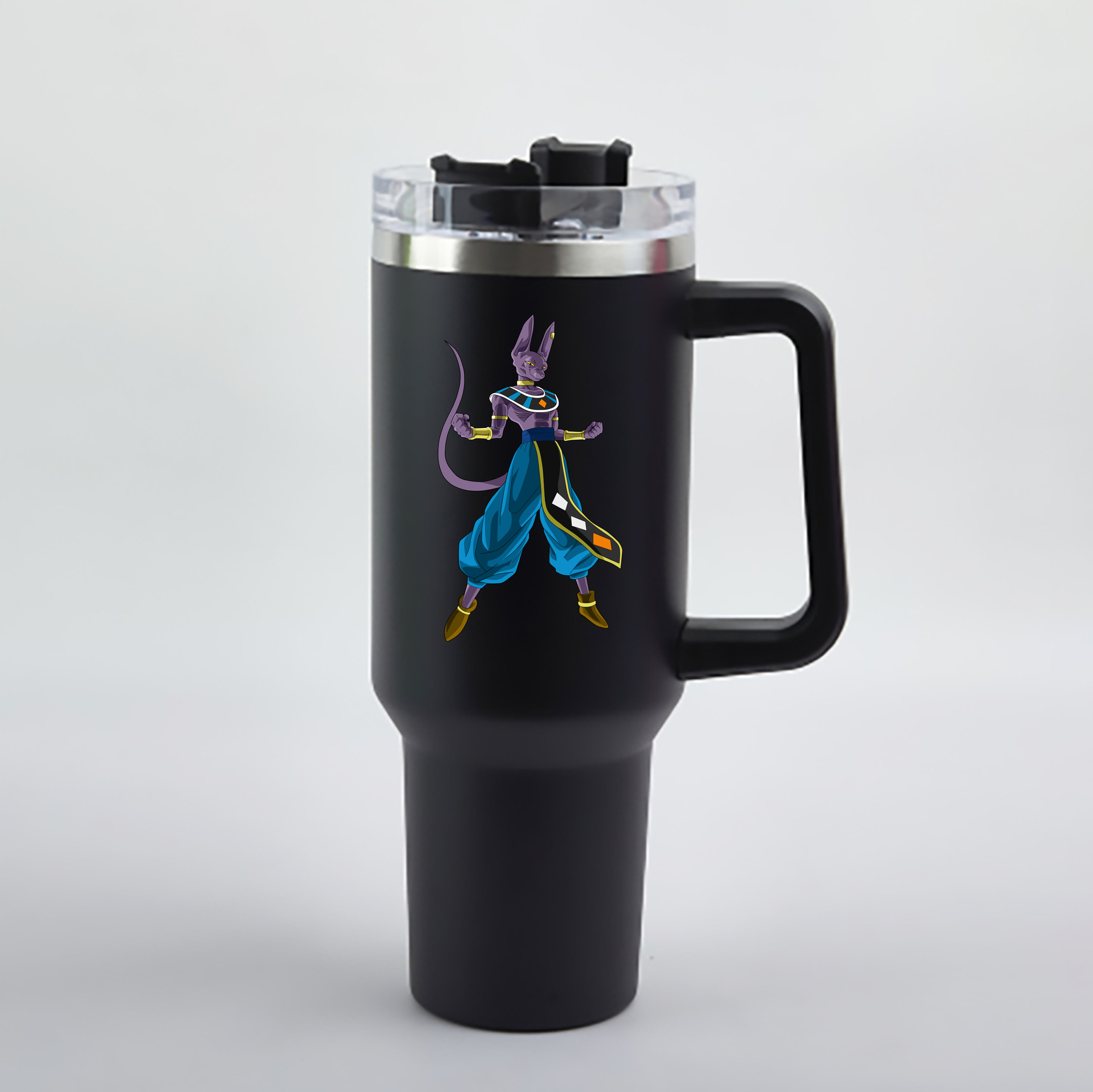 （画像用） ドラゴンボール ビルス 破壊神ビルス DRAGON BALL Beerus Birusu 1200mL車用タンブラー - クリスタルステッカー（プラスチックストロー付き）