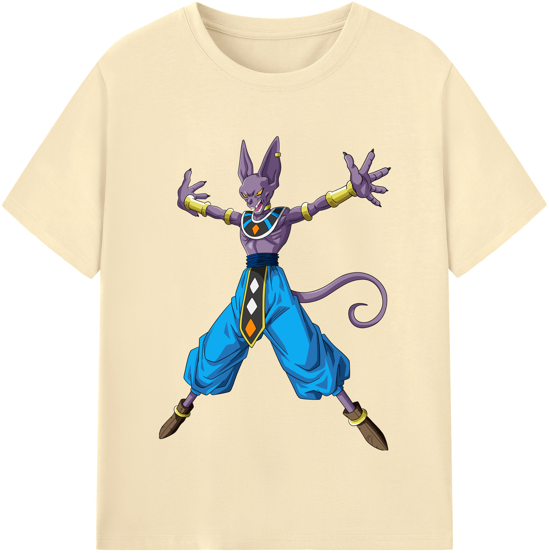 （画像用） ドラゴンボール ビルス 破壊神ビルス DRAGON BALL Beerus Birusu 綿100％半袖Tシャツ（フロントプリント）