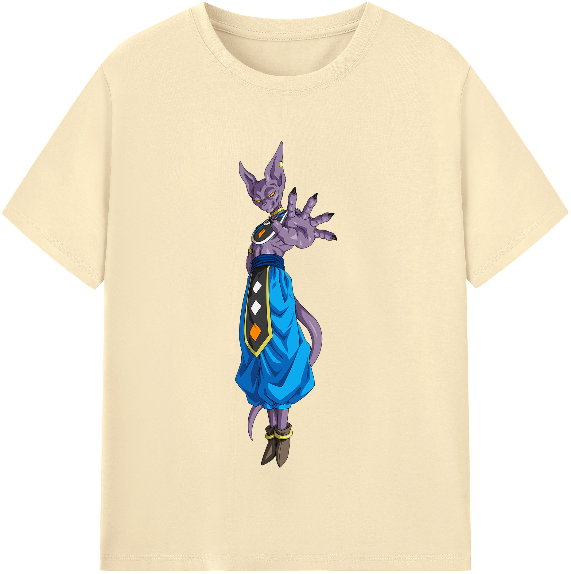 （画像用） ドラゴンボール ビルス 破壊神ビルス DRAGON BALL Beerus Birusu 綿100％半袖Tシャツ（フロントプリント）