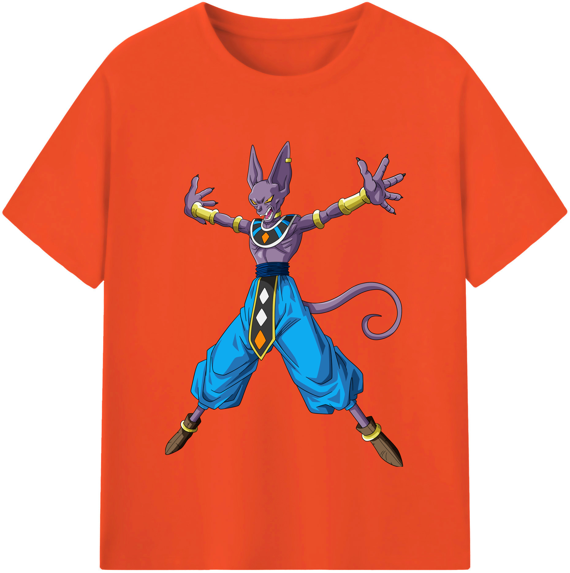 （画像用） ドラゴンボール ビルス 破壊神ビルス DRAGON BALL Beerus Birusu 綿100％半袖Tシャツ（フロントプリント）