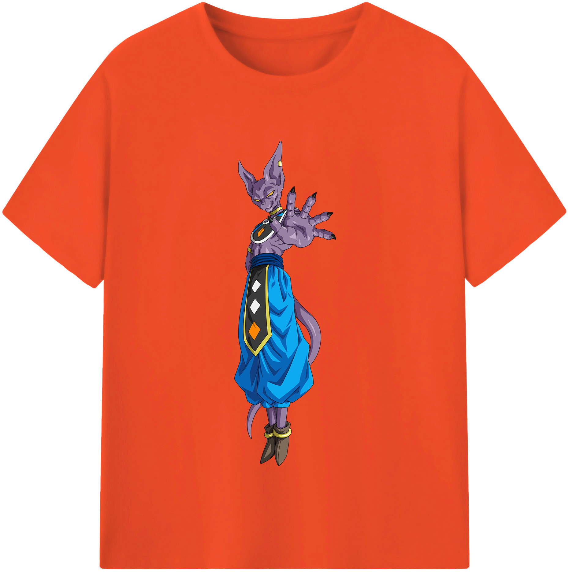 （画像用） ドラゴンボール ビルス 破壊神ビルス DRAGON BALL Beerus Birusu 綿100％半袖Tシャツ（フロントプリント）