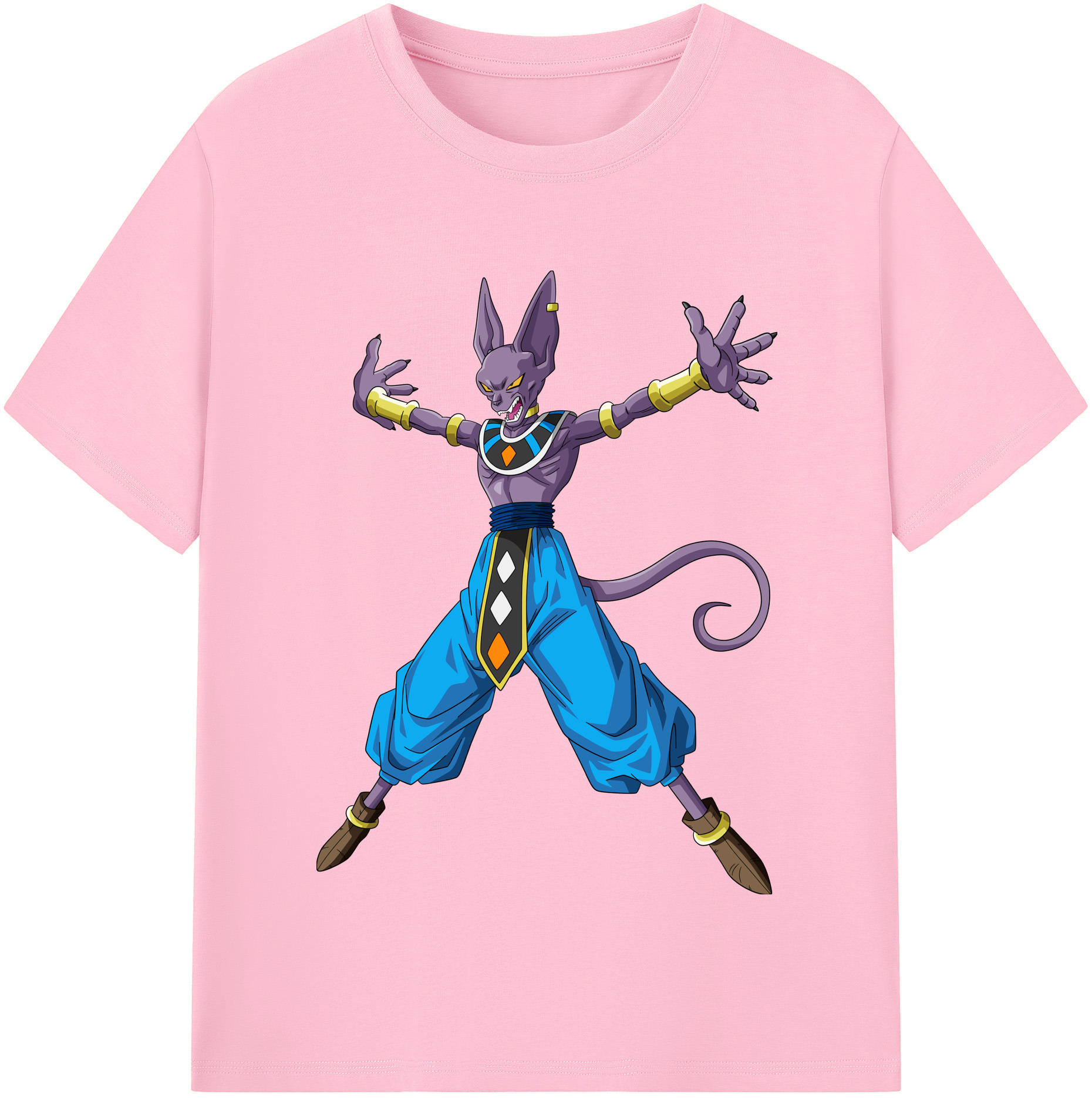 （画像用） ドラゴンボール ビルス 破壊神ビルス DRAGON BALL Beerus Birusu 綿100％半袖Tシャツ（フロントプリント）