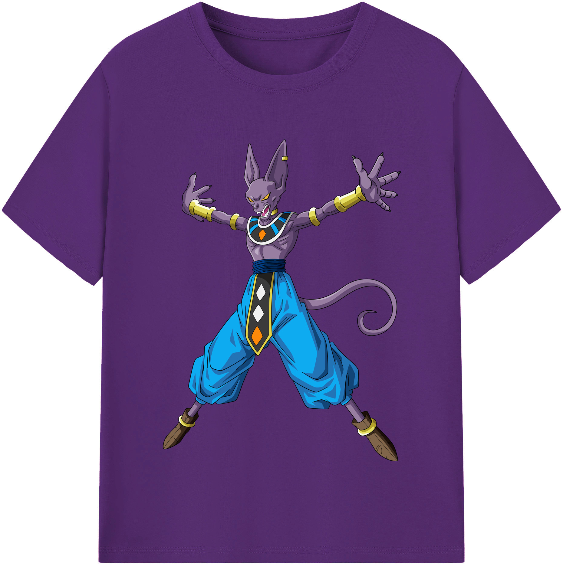 （画像用） ドラゴンボール ビルス 破壊神ビルス DRAGON BALL Beerus Birusu 綿100％半袖Tシャツ（フロントプリント）