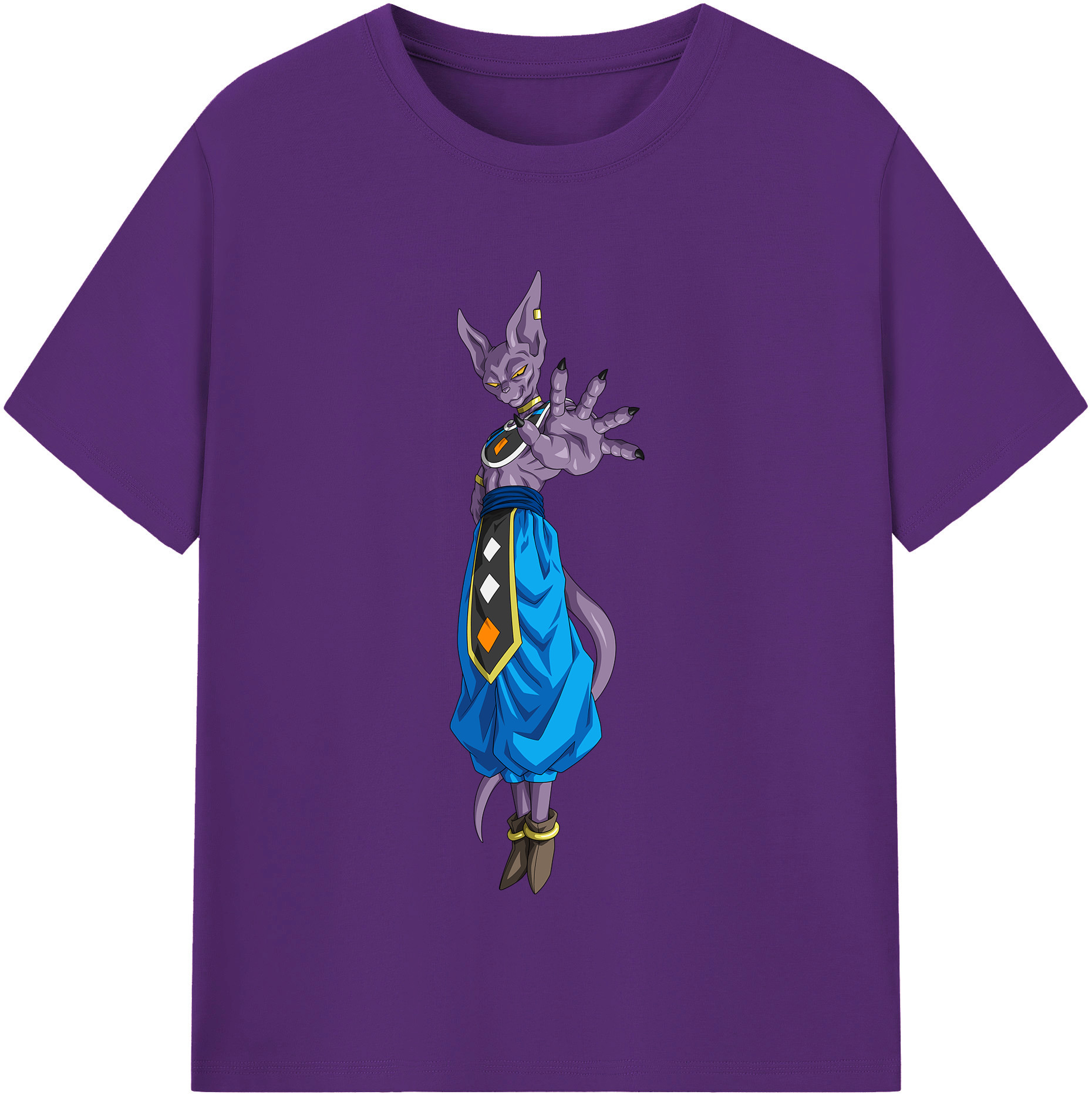 （画像用） ドラゴンボール ビルス 破壊神ビルス DRAGON BALL Beerus Birusu 綿100％半袖Tシャツ（フロントプリント）