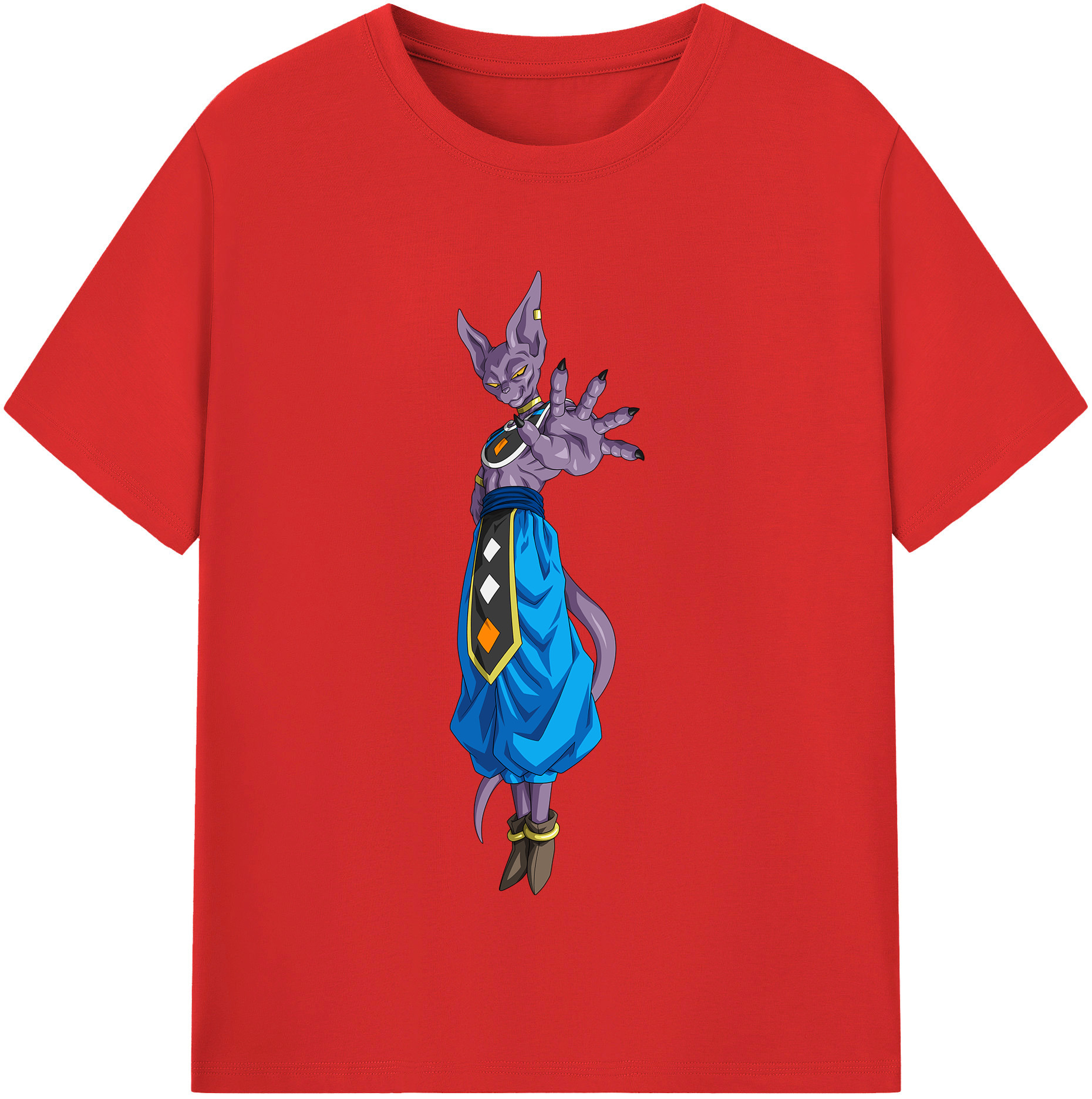 （画像用） ドラゴンボール ビルス 破壊神ビルス DRAGON BALL Beerus Birusu 綿100％半袖Tシャツ（フロントプリント）