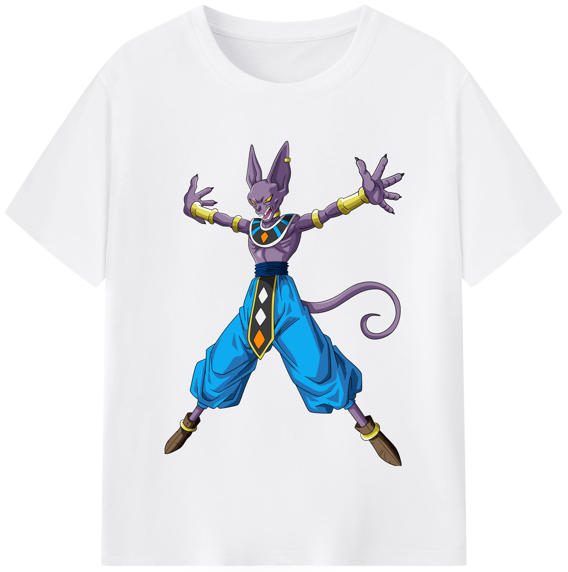 （画像用） ドラゴンボール ビルス 破壊神ビルス DRAGON BALL Beerus Birusu 綿100％半袖Tシャツ（フロントプリント）