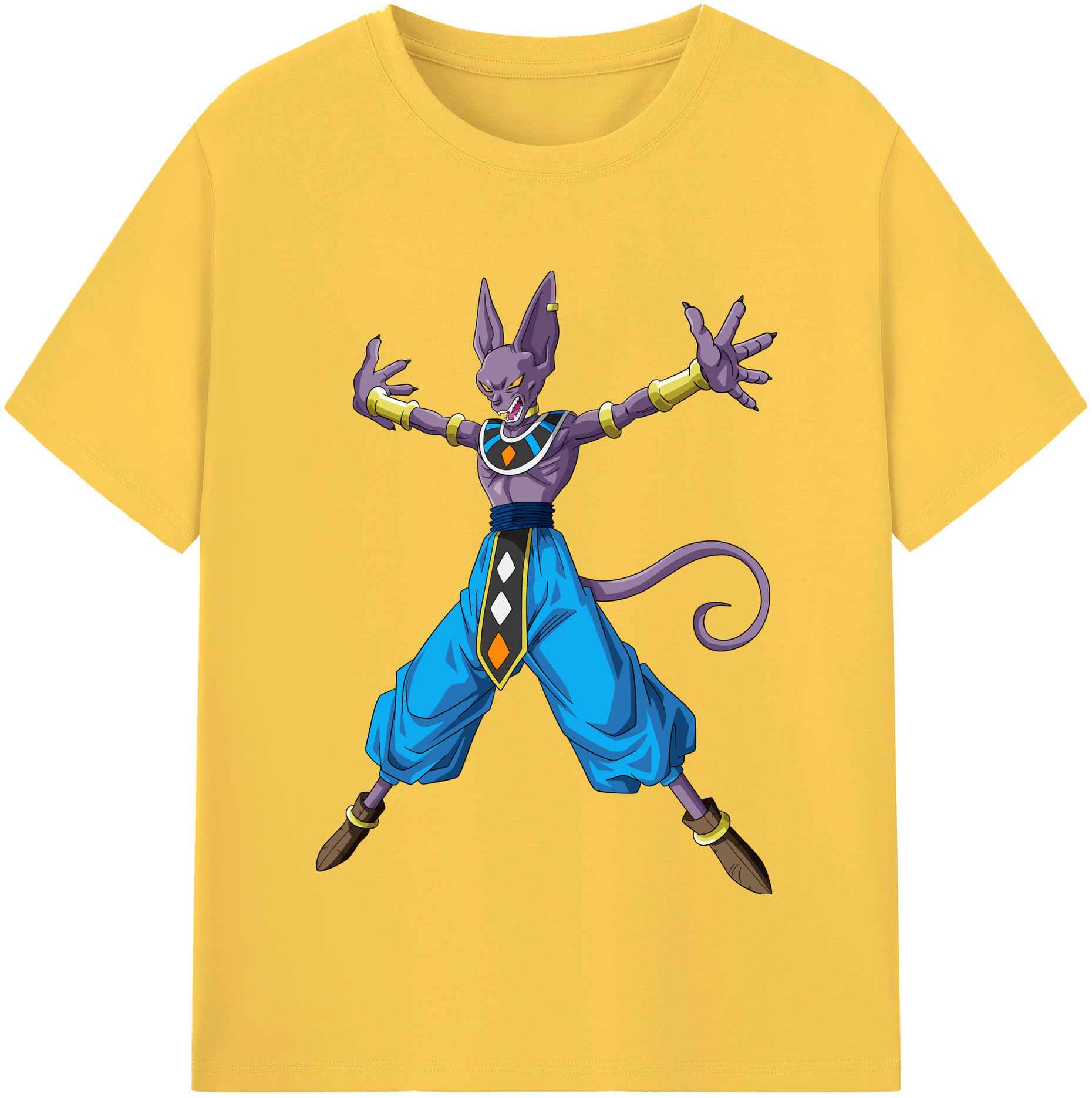 （画像用） ドラゴンボール ビルス 破壊神ビルス DRAGON BALL Beerus Birusu 綿100％半袖Tシャツ（フロントプリント）